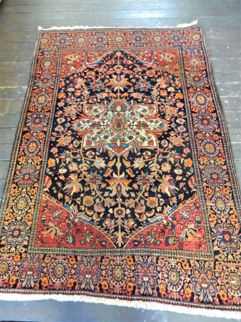 FROM AN ESTATE-SUPERB ORIGINAL CONDITION- 3 X 5 FT FEREGHAN SAROUK - FULL PILE - NOTE THE ORANGE DYE -             