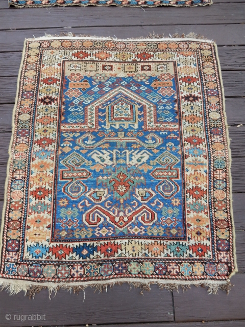 3 X 4 FT EASTERN CAUCASIAN KUBA SHIRVAN RUG IN EXCELLENT CONDITION -  PASTEL DYES AND SUPERIOR DESIGN ELEMENTS -SIDES OVERCAST           