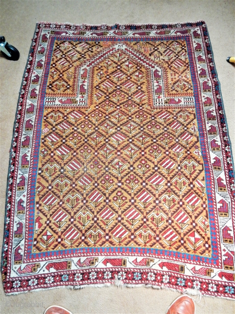 OPPORTUNITY FOR A COLLECTOR TO BUY A FINE GOLD FIELD MARASALI PRAYER RUG WITH GOOD PILE FOR A BARGAIN PRICE OF $1150 -
SIDES HAVE BEEN REBOUND AND A BIT OF END DAMAGE-
ALL  ...