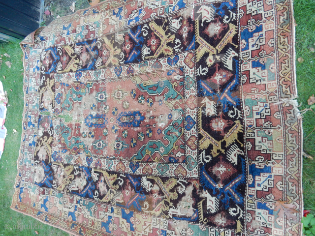 OLD AND OLDER ANATOLIAN MAIN CARPET WITH TRANSYLVANIAN DESIGN ELEMENTS 
LARGE SIZE OF 5 X 8                 