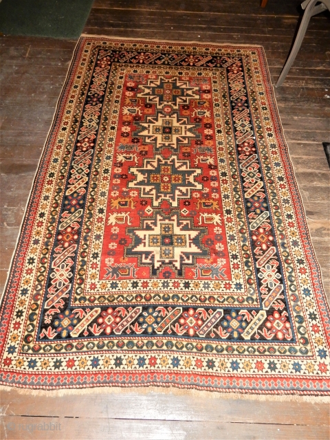 shirvan shirwan kuba EXCELLENT PLUS ORIGINAL CONDITION WITH COMPLETE SIDES AND ENDS - SIZE 49 INCHES X 78 INCHES              