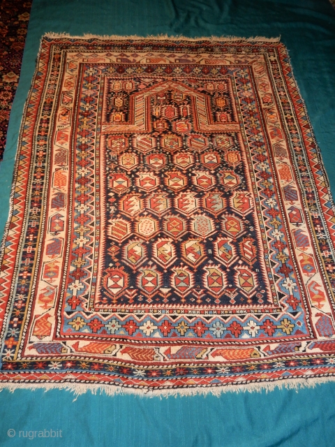 GREAT LOOKING MARASALI SHIRVAN PRAYER RUG - EXCELLENT PILE - 
COMPLETE KNOTTED ORIGINAL ENDS - 40 X 54 INCHES

MESSY SIDES THAT HAVE BEEN SECURED AND A FEW MINOR WEAR SPOTS- 
SMALL AMOUNT  ...