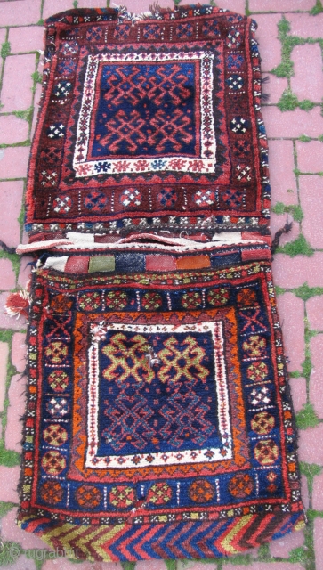 Vegetable dyed Sanjab Kurdish Saddlebag. 2'1" x 4'10" feet ( 64 cm x 148 cm )                 