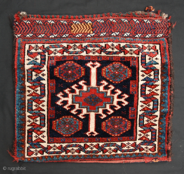 Bakhtiari Half-Khorjin - good condition with narrow horizontal banded flatweave back - vegetable colours - 53cm x 47cm (1' 9" x 1' 7").          