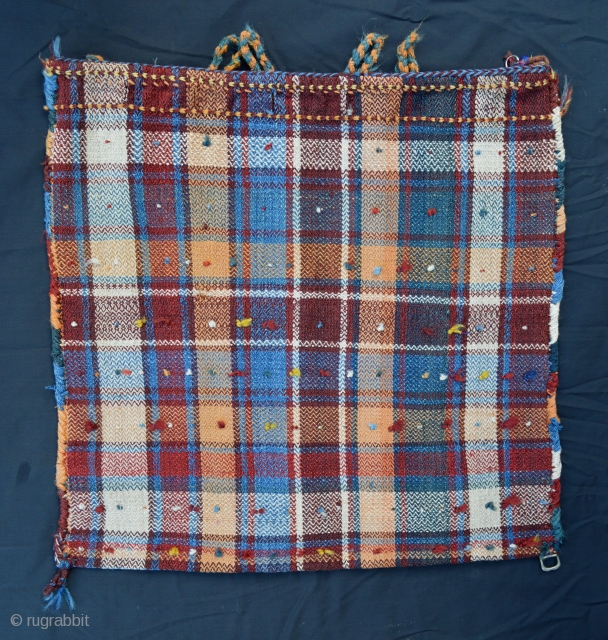 Qashqa'i small, complete storage bag - circa 1900 - woven in twill weave - like tartan! A really charming and unusual tribal bag. Images show front and back. 61cm (2') square.
  