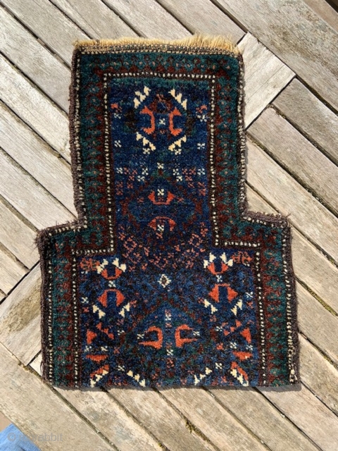 Rare and  beautiful 19th century Timuri namakdan with deep indigo-blue field and a wonderful use of green in the outer  'medakhyl' border. The bag is complete, knotted on both faces  ...
