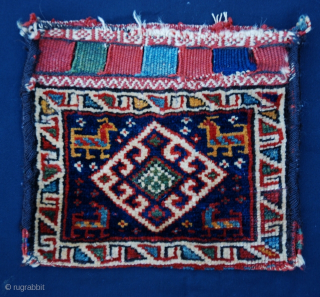 A charming little 19th century chanteh of the Luri-Bakhtiari tribes in excellent condition with original plainweave back. 30cm x 26cm (12" x 10").          