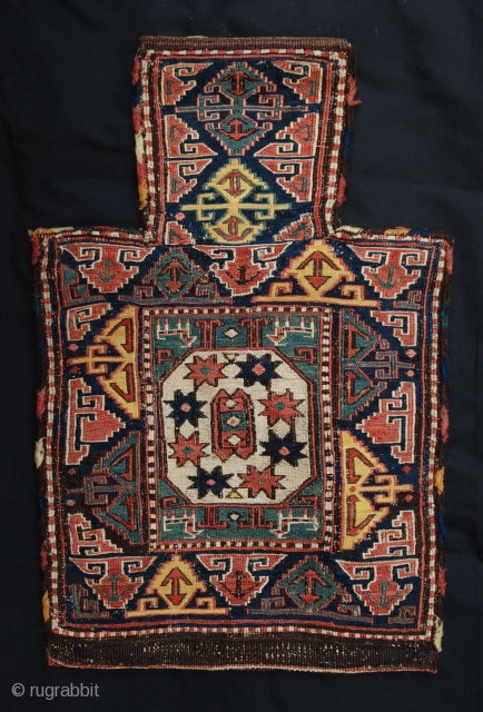 A fabulous 19th Century Shahsevan Salt-Bag from the Moghan Region of Azerbaijan in excellent condition - very rare and collectable.
61cm x 40cm (2' 0" x 1' 4").      