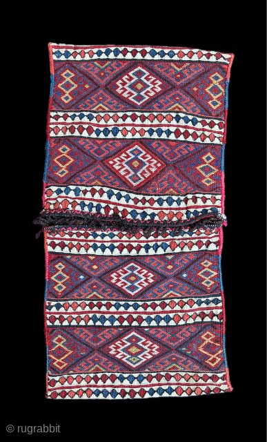 Attractive Kurdish khorjin woven in the environs of Hoy, Urmia region of Kurdistan, late 19th century - 94 x 48cm (3' 1" x 1' 7").
Listed on my website www.brianmacdonaldantiquerugs.co.uk under 'Summer Sale'. 