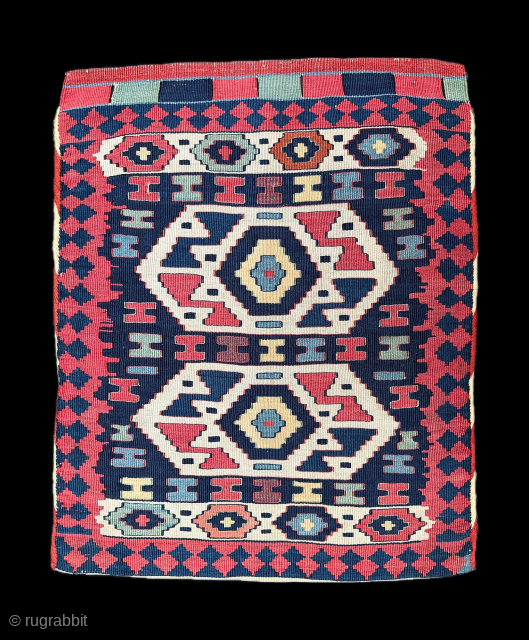 Shahsevan half-khorjin 57 x 46cm (1' 10" x 1' 6") in slit-tapestry technique on the face and narrow, coloured bands of plain-weave on the back. Great condition and listed on my website ...