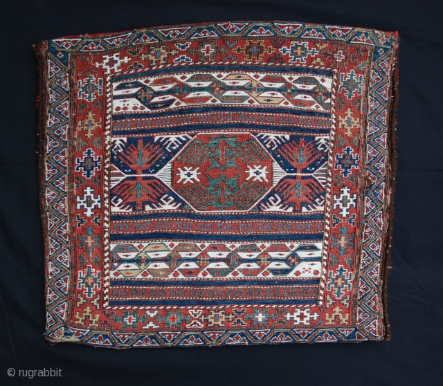 Shahsevan Half-Khorjin - 19th Century - all good colours with white cotton highlights and original red plain-weave back - selvedges re-bound - no other repairs. Size:  51cm x 56cm (1' 8"  ...