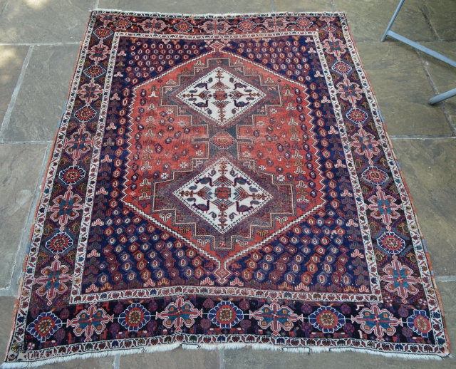 Acquired today from an old English country house, and as found, this lovely old but worn Afshar rug, still oozes a lot of charm.         