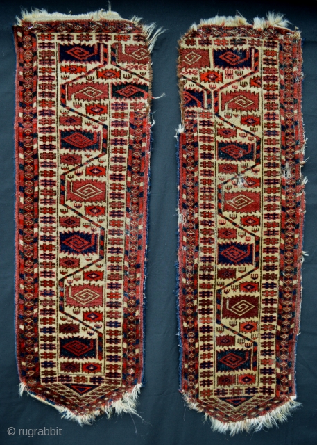 A pair of vertical end panels from a Tekke Turkmen Kapanuk - middle missing! Has anyone out there got the central panel?!! Extremely fine weave and found last week in an old  ...