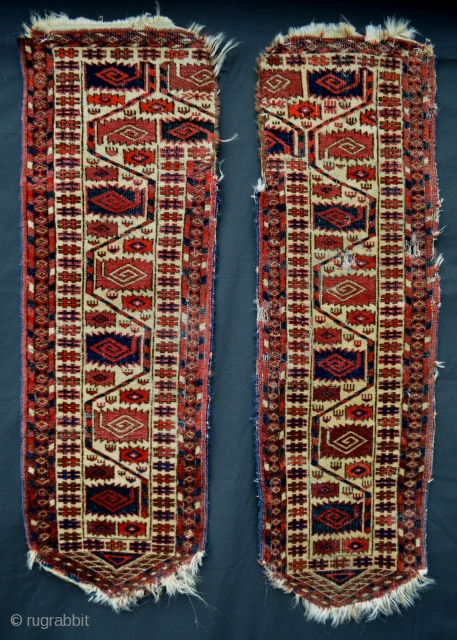 A pair of vertical end panels from a Tekke Turkmen Kapanuk - middle missing! Has anyone out there got the central panel?!! Extremely fine weave and found last week in an old  ...