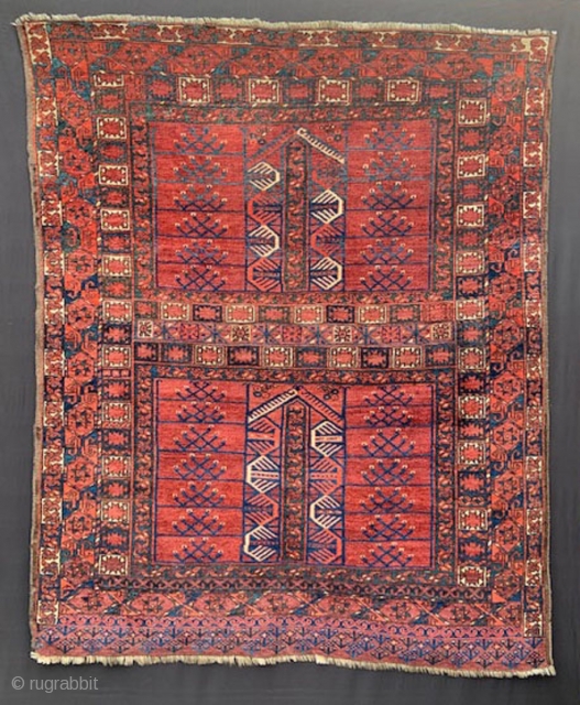 A good 19th century Ersary Turkmen engsi in good overall condition - some minor repairs and slight wear in places - reflected in the reasonable price offered.
1.70m x 1.40m (5' 7" x  ...