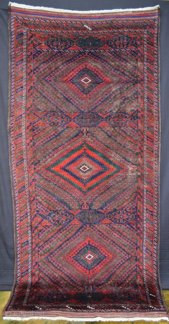 19th century Mushwanni carpet 2.77m x 1.33m (9' 0" x 4' 4"), Sistan Province, south-east Persia, with magnificent vegetable colours. Very good overall condition bar some corrosive mordant wear right of upper  ...