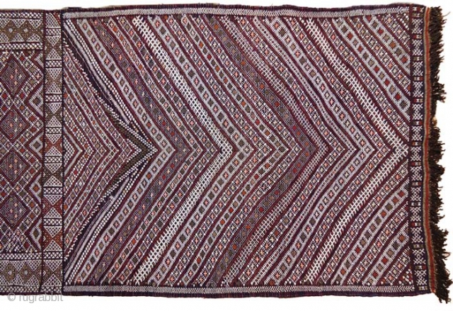 Beni Mguild Tent side wall, Central middle Atlas, Morocco. circa 1940. Size: 540x90 cm. Close to pristine condition. Washed hand made, great percentage of natural dyes.       