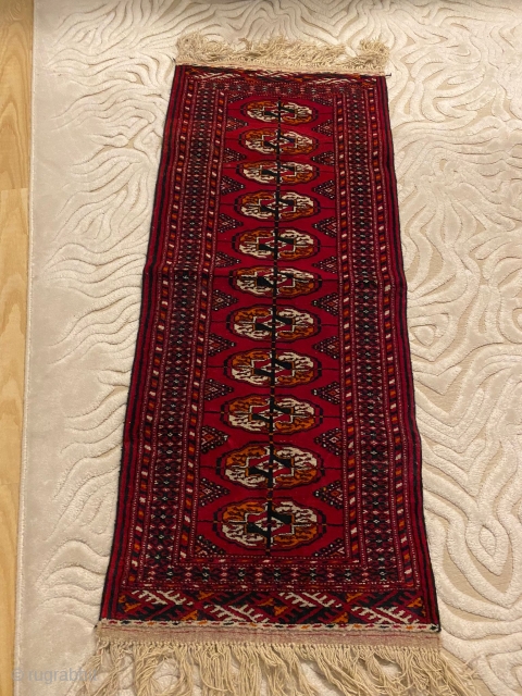 Made in turkmenistan (Handmade) with Goat Hair 
age:70 Years
Dimensions:130 cm x 53 cm = 0,68 m2
For the Contact:dzahiroglu@outlook.com               