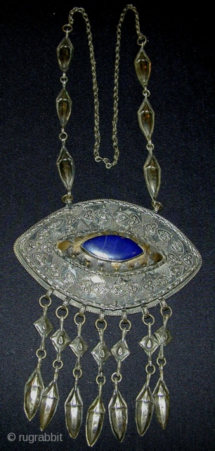 Central Asian Old Silver Necklace. Length (including chain), 45 cms; width of medallion, 11.5 cms.                  