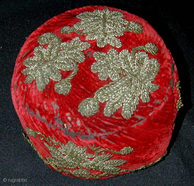 Tashkent Child's Hat. Early 20th c. Diameter 13, height 6 cms.                      