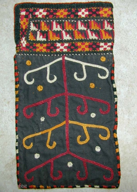 Turkmen Chodor Small Embroidered Bag. Early 20th c. 26 x 14 cms.                     