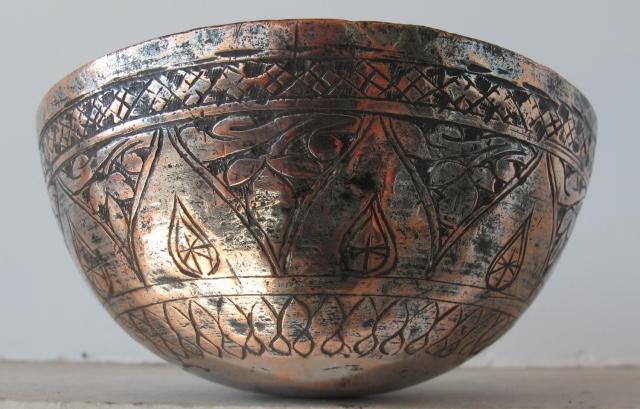 Water cup *Tas* Iran 1880's - probably Isfahan. Copper, 12 x 6 cms.                    