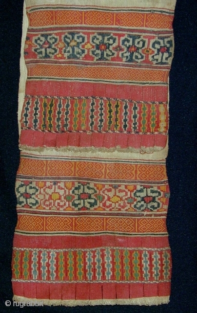 

Timorese - Rare Ceremonial Belt or Head Decoration. Antoni or Dawan people - used by  ritual war leader. Late 19th/early 20th Century. All cotton tapestry weave, twining, supplementary weft wrapping. Note  ...