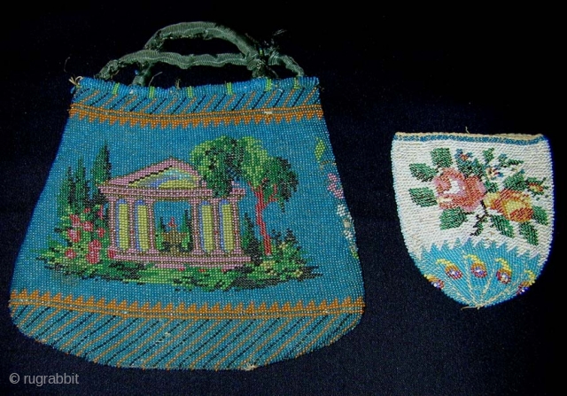 Victorian Beaded Purses. 17x15 and 9x8 cms.                          