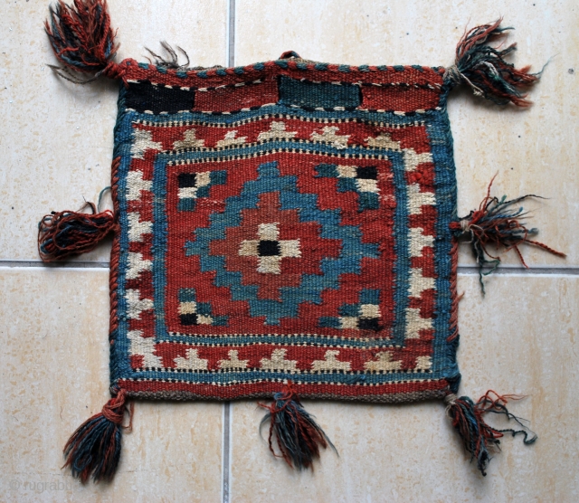 Bought as Saveh but I guess rather SW Persian vanity bag, ca.1940, 33 x 33 cm., all wool, good colours and in very good condition.        