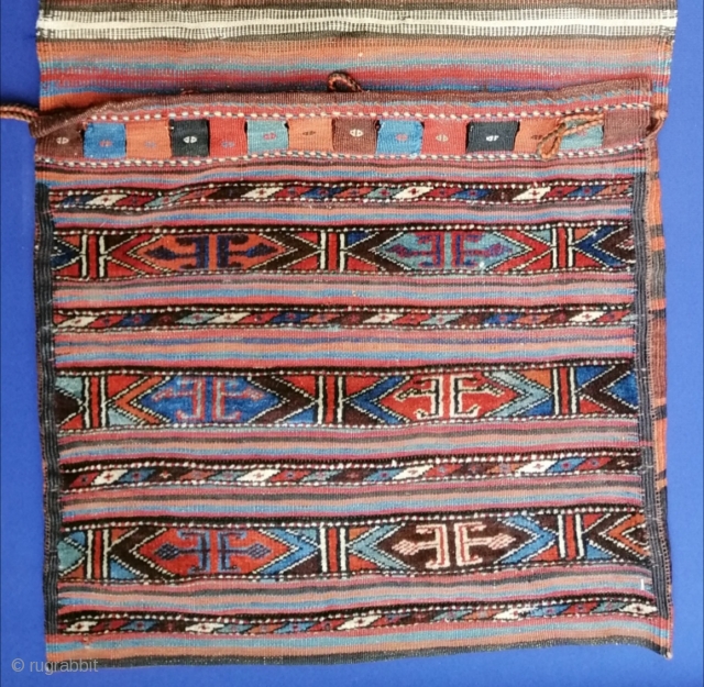 Antique Varamin/Veramin complete saddlebags, ca. 1900 in excellent condition. 61 x 123 cm (2' x 4'1"). Ex private coll. Beirut.             