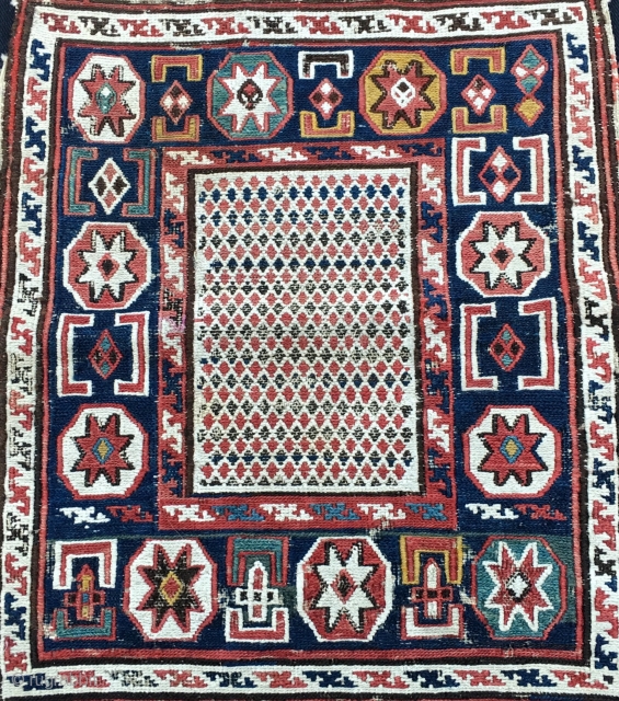 Azerbaijan. Baku 1001 nights + stars and diamonds. Shirwan, Khyzy village?, sumack bag face. Cm 35x43. Second half 19th century. A real beauty with all kinds of symbols. Not only small &  ...