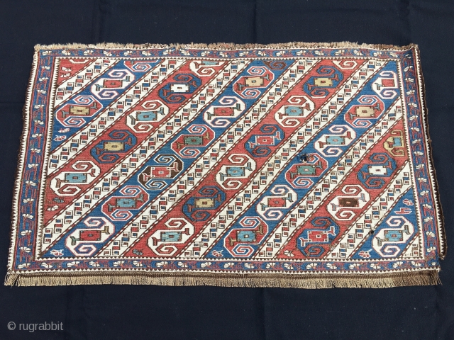 Azerbaijan. Dragon sumack mafrash long panel. Rare Khyzy village artfact from north of Baku. Cm 46x96. 2nd half 19th c. Classical wonderful pattern with dragons and carnations. Lovely natural saturated colors. Very  ...
