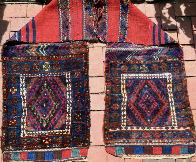 Jaff Kurd pile khorjin. --- For once complete!
 
Size is cm 55x250 or 21’x102’
Each bag is roughly cm 55x64 or 21’x25’
Age could well be the 4th quarter of the 19th c. or  ...