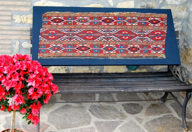 Karabagh sumack mafrash long panel. Beautiful, antique, professionally mounted. Ask for more pics & infos.                  