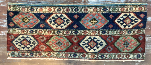 Wonderful Shahsavan kilim/sumack mafrash long panel. Great natural saturated colors. Very fine & tight weaving.  
In mint condition. More pics & infos on rq. Pics shot in the late afternoon with  ...