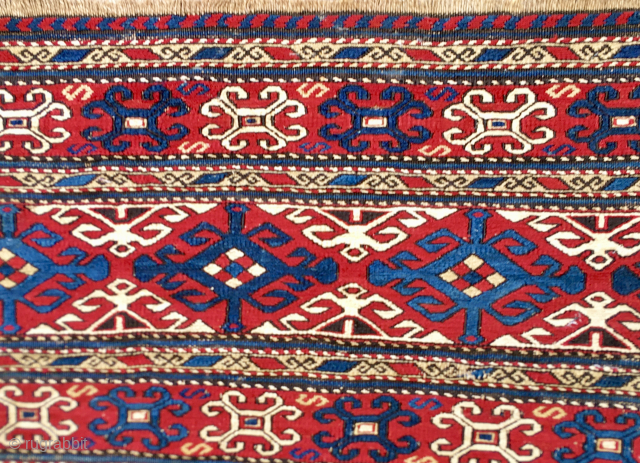 Caucasian Karabagh sumak mafrash end panel. Cm 36x48. End 19th century. Crabs and  "S" good wish panel. Fantastic graphics. Wonderful deep saturated natural colors. Tight weave. Collectible. Enjoyable. Please email carlokocman@gmail.com 