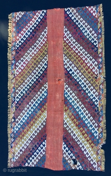 Graphics Killer. Colors. Age. Anatolian cuval/storage bag fragment with a terrific graphics. Second half 19th century. Cm 80x120 ca. Lovely natural saturated colors. Great pattern. Great fragment. Not mounted. Probably better than  ...