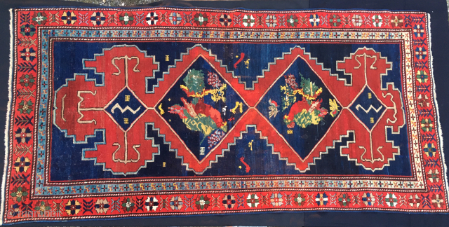 Karabagh antique & beautiful rug
Cm 118x235 or ft 3.8x7.7
Early 20th century or older 
Lovely pattern, great dyes, some minor old restorations, in good conditions. For more pics pls see: 
http://www.facebook.com/media/set/?set=a.10150457751649258.422451.358259... 

Please email  ...