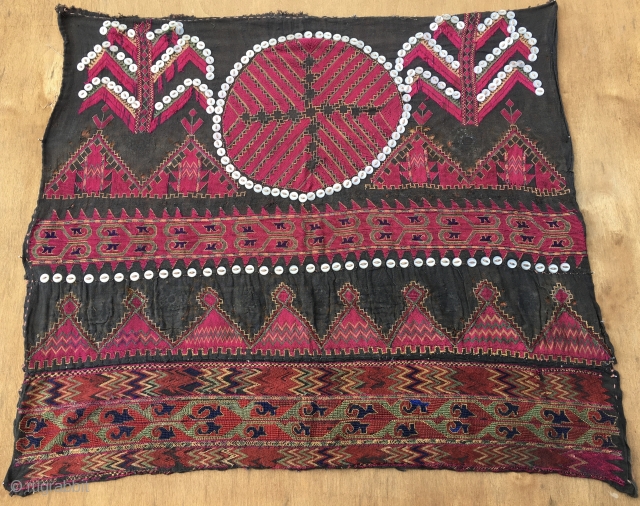 Kohistan woman dress front. Cm 60x70. Datable to the 1920s/1930s. Silk embroidery on cotton. Kafiristan/Nuristan/Kohistan woman dress fragment. Early 20th century. Kafiristan means land of infidels, Nuristan means land of light and  ...