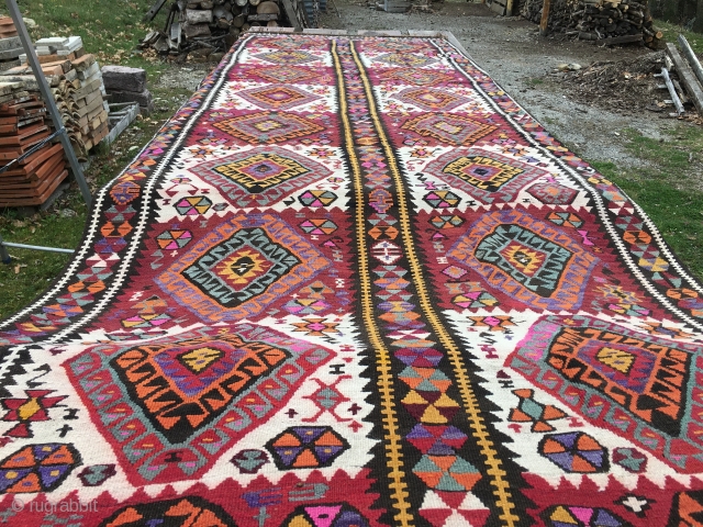 Kars area kilim, Eastern Anatolia, Turkey, cm 430x150, beautiful, long piece, early 20th century, in good condition. Clearance of big sizes: this is one of the many pieces that must go.  