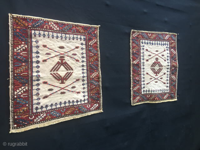 What is this?......asked a friend collector. 
Frankly would not know exactly. 
Is it heraldic? Iconic? a message? 
Imho it's from Azerbaijan, north of Baku, Shirwan area, Khyzy most probably. 
Let's stick to  ...