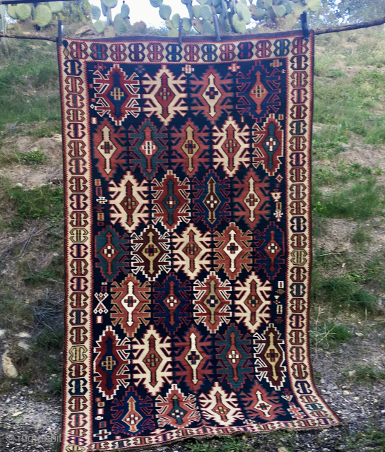 Great Shirwan Kuba Kilim. 
Cm 165x275, Ft 5.4"x9.028" 
Datable 1880sh 
Awesome, natural, saturated bright, beautiful colors. 
Classical, Caucasian Kuba pattern. 
In very good condition. 
Shipping by UPS/Fedex to most eu/usa countries at  ...