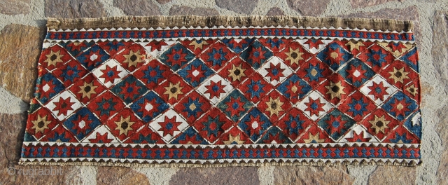 Shahsavan, sumack weave, star design, side mafrash panel. Cm 44x110. Late 19th or early 20th century. Beautiful star pattern, lovely deep, saturated colors, good condition.        