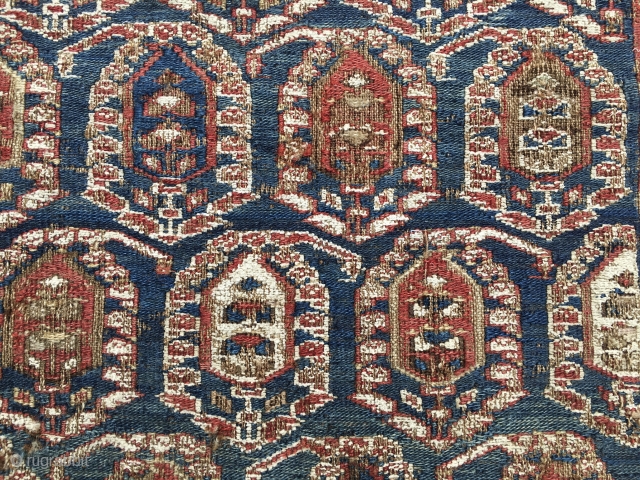 Lovely Caucasian, probably Shirwan, sumack bag face. Cm 46x48. Mid 19th c. Damaged, worn out, but beautiful, rare, with great pattern and fantastic dyes. Affordable.        