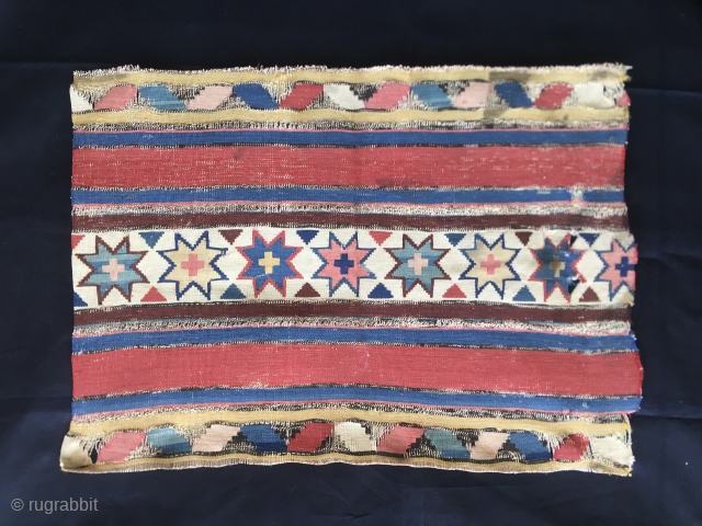 Shirwan kilim fragment. Very thin and very fragile. Mid 19th century. Fantastic natural colors. Ask for more infos. Email to carlokocman@gmail.com
            