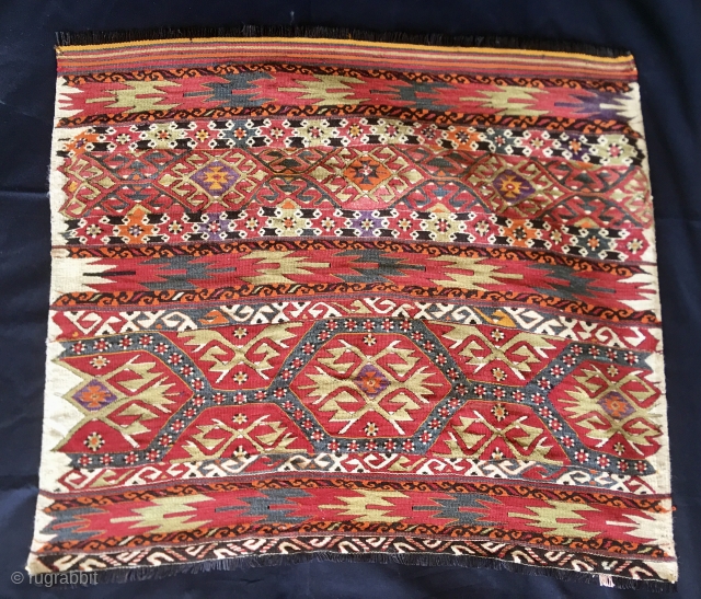 Turkey. Eastern Anatolia, highlands of Mut region, grain bag face. Cm 90x105. 1st q 20th c. Very intriguing, colorful & elaborate pattern. They used goat hair for warp. Lovely, decorative tribal item. 