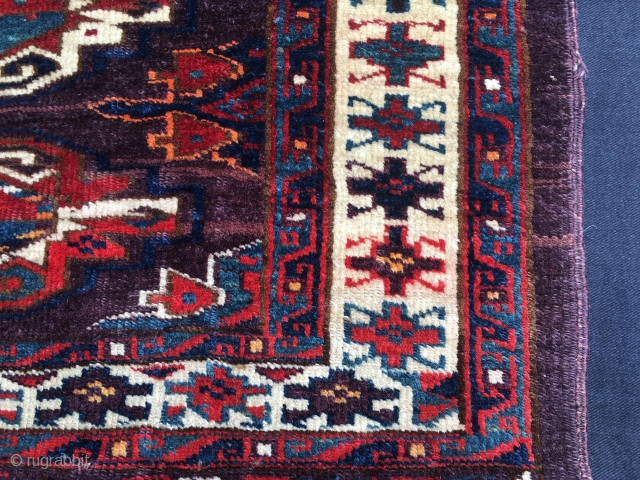 Turkmen Yomut super cuval. 3rd q 19th c. Liver background, very detailed pattern with 9 great main guls, lovely side guls, insect border, marvelous colors, good condition, full pile.    