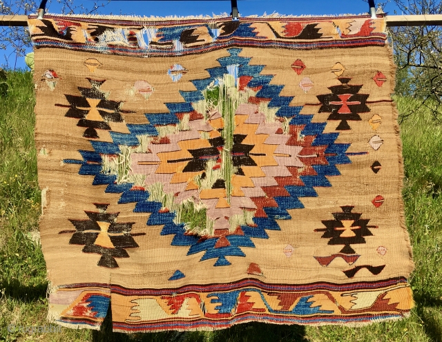 Anatolian kilim fragment. Cm 130x150 ca. Datable back to 1850sh. Imho could be from Karapinar area, Central Anatolia. Ask for more infos if interested.         