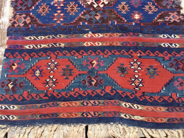 The so called Aleppo kilim strip. Cm 90x290. Fantastic colors. Lovely pattern. Great age, most probably mid 19th century, if not even earlier! Several minor condition issues. Available emailing to carlokocman@gmail.com  