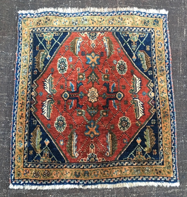 Qashqai pile khorjin bag face. Cm 60x64 ca. 1890/1910. Beautiful, proportioned, interesting. Natural dyes. In good condition. The numbering on the back might be either the cataloging of the Perez gallery in  ...